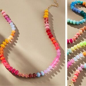 Anthropologie Pink and Orange Beaded Necklace Vibrant Jewelry